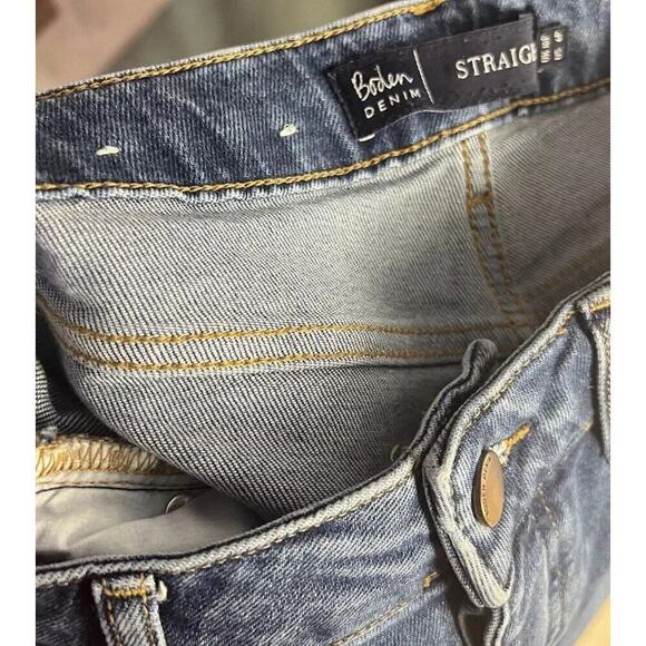 Boden High Rise Button Relaxed Stretch Straight Jeans Ankle Raw Hem Sz 6 Petite - Picture 8 of 9